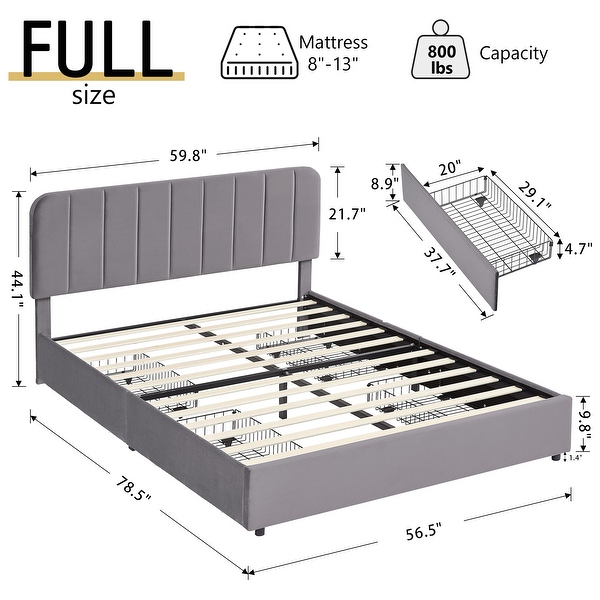 VECELO Queen Size Upholstered Platform Bed Frame With 4 Storage Drawers VECELO Queen Size Upholstered Platform Bed Frame With 4 Storage Drawers
