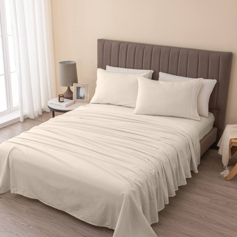 Ultra Soft 100% Turkish Cotton Flannel Double Brushed Solid Sheet Set