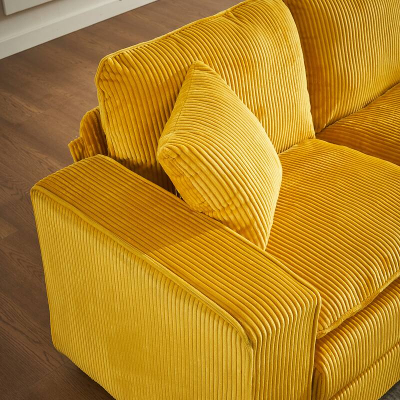 Corduroy Upholstered U-shaped Chaise Sectional Sofa Modular Sleeper Sofa Bed Deep Seat Couch with Ottoman and Pillows