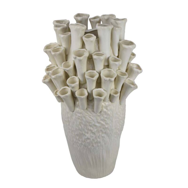 Cior Decorative Vase, Coral Shape Design, 18 Inch White Ceramic Body