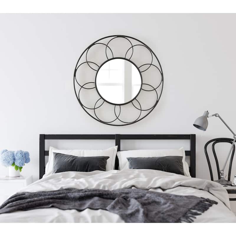 Kate and Laurel Cori Round Rattan Mirror