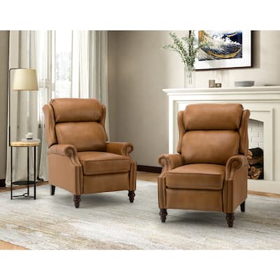 Noemon Genuine Leather Recliner with Nailhead Trims by HULALA HOME (Set of 2)