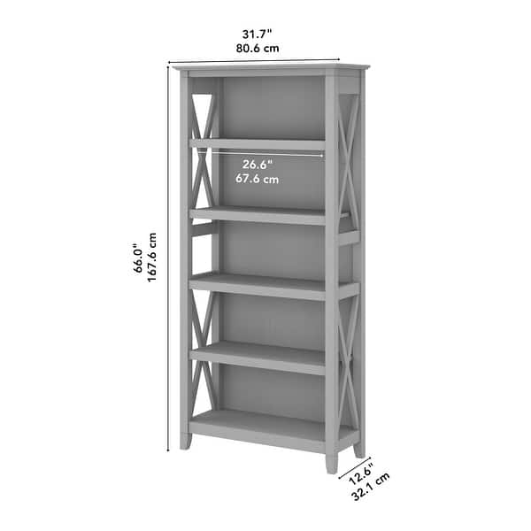 dimension image slide 11 of 15, Bush Furniture Key West Tall 5 Shelf Bookcase with Adjustable Shelves