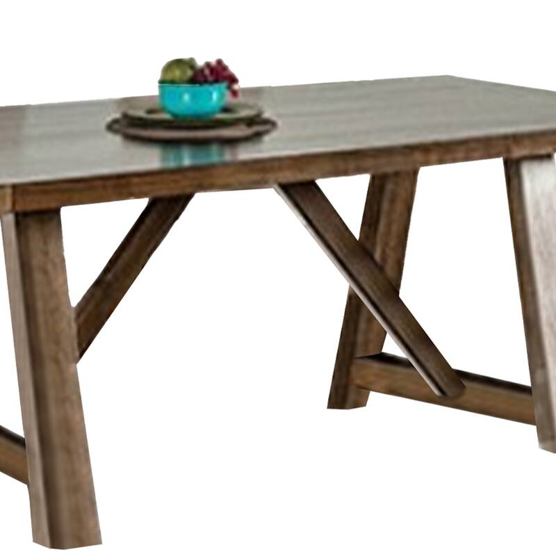 Jule Dining Table, 76 Inch Rectangular Top, Trestle Base, Brown Solid Wood