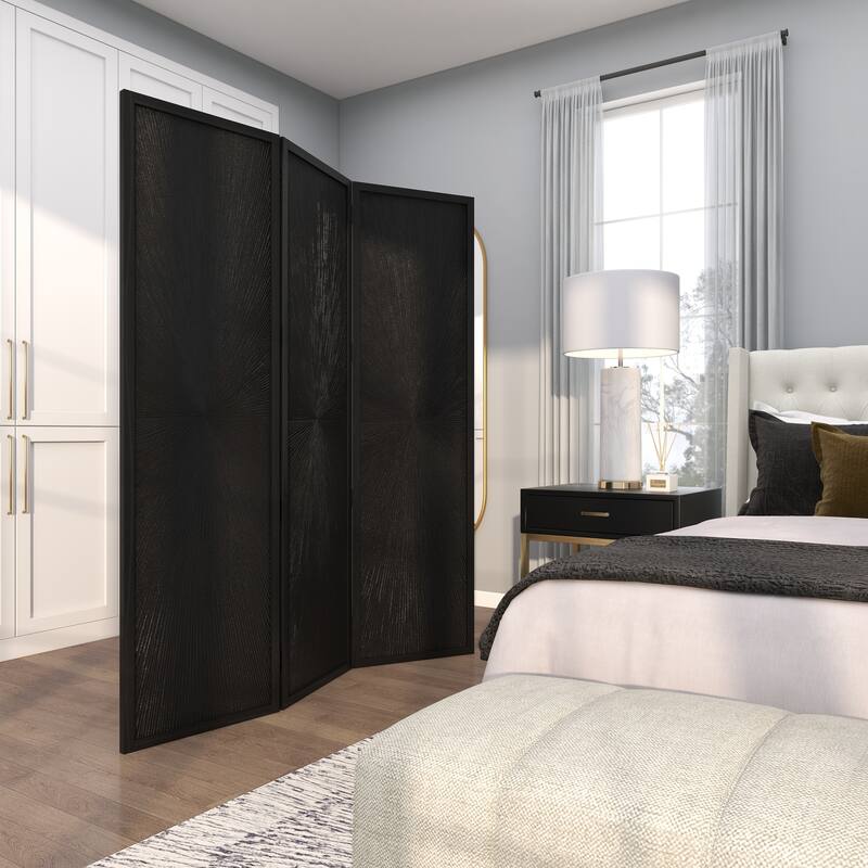 Black or White Mango Wood Contemporary Room Divider Screen with Carved Design - 60 x 70