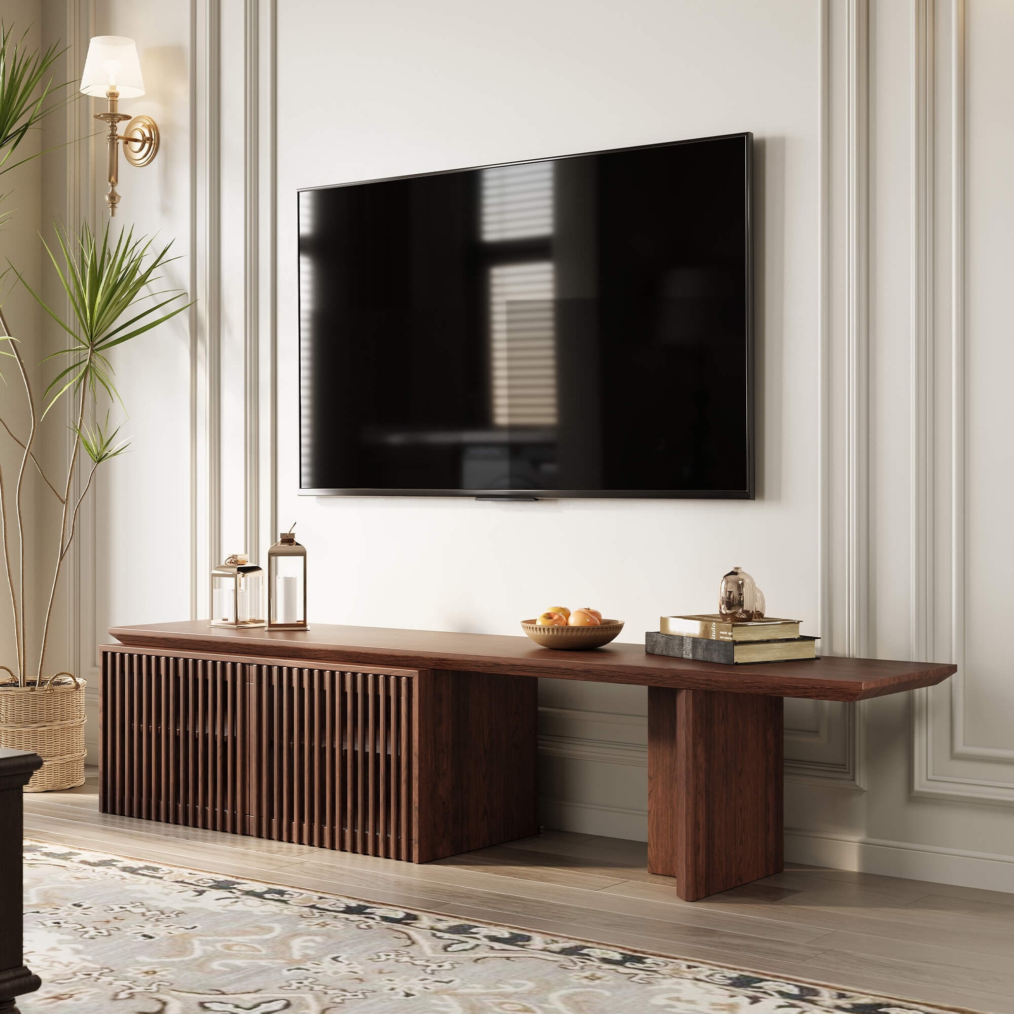 Modern Walnut TV Stand Extendable 78.7" with Storage