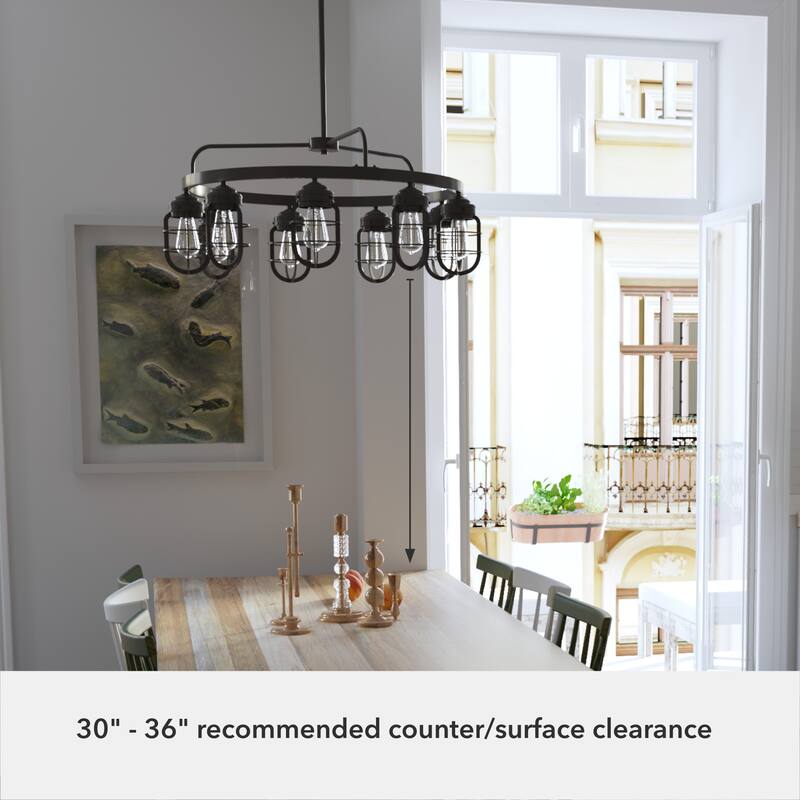 Hunter Starklake 9-Light Chandelier - Dining Room, Entry - Industrial, Wheel, Rustic, Caged