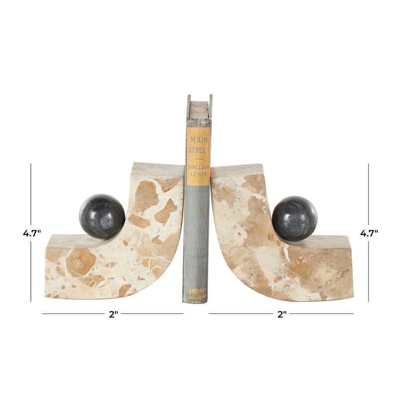 Marble Arched Curved Bookends with Black Orbs - Set of 2 Brown - Roche River Decor