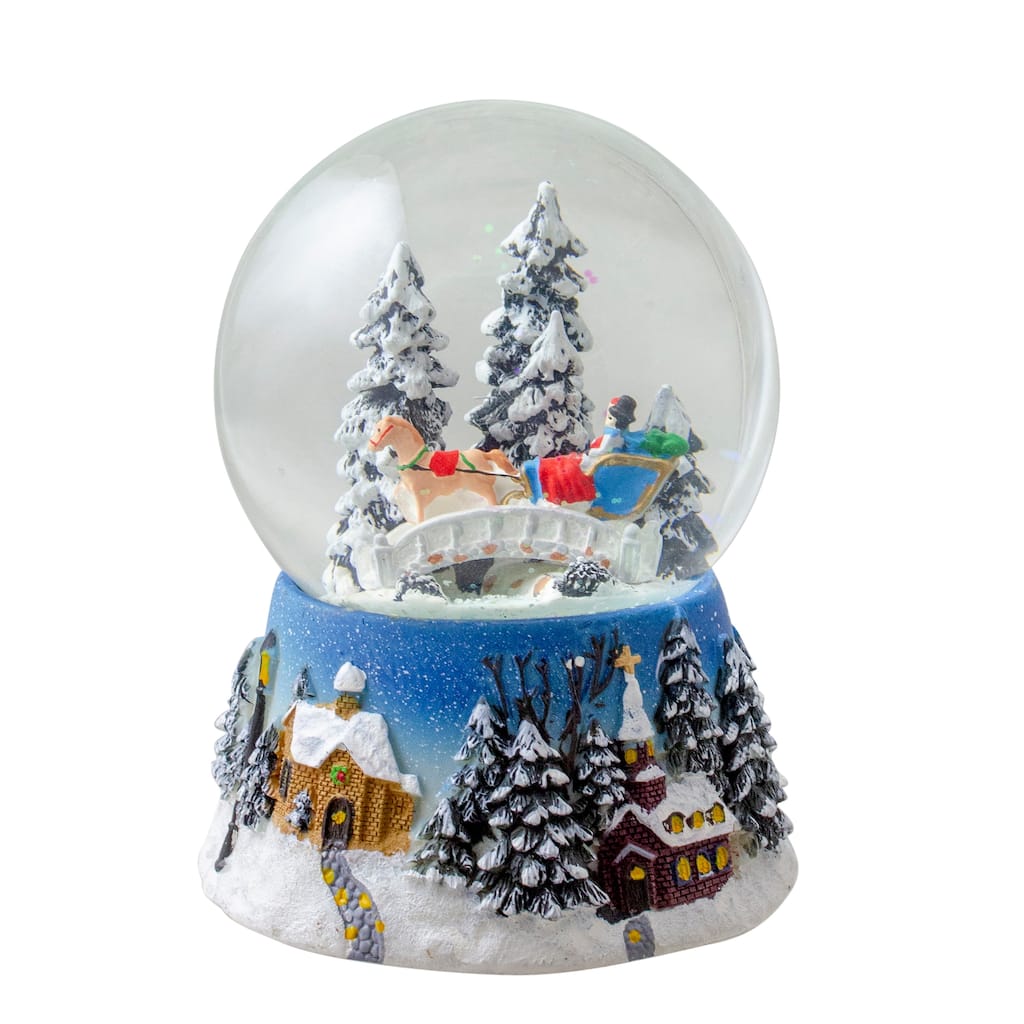 5.75" Winter Forest Sleigh Ride Musical Christmas Snow Globe