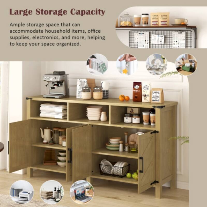 59 Inch Modern 4-Door Sideboard with Power Outlets and USB Ports, Buffet Cabinet with Adjustable Shelves