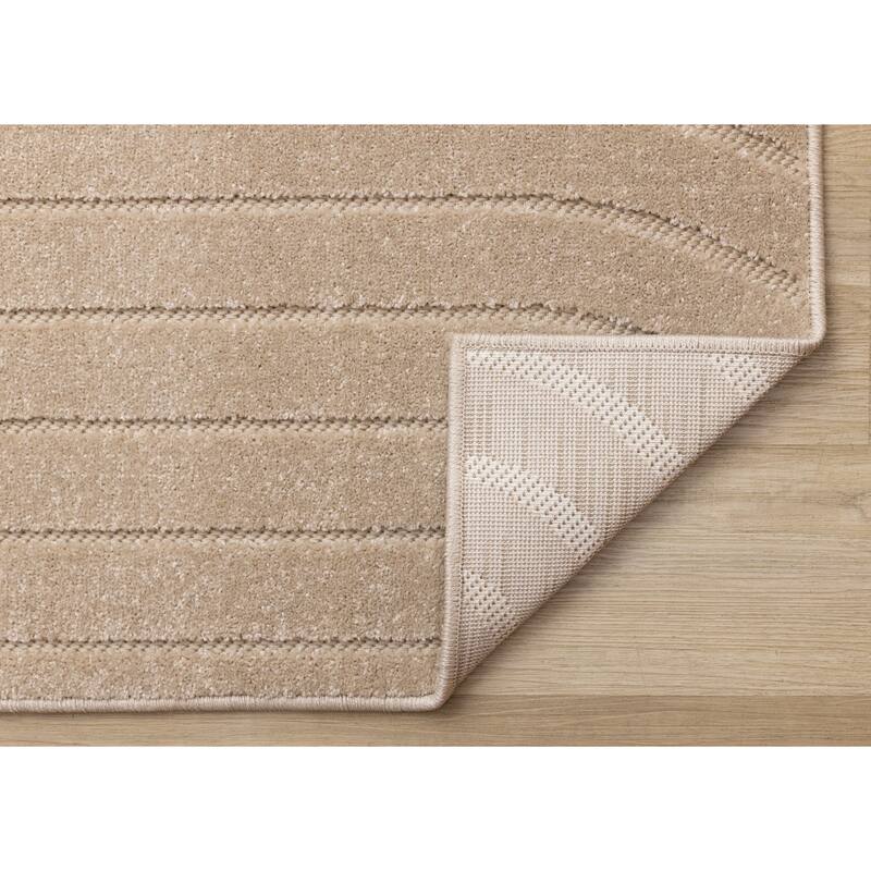 Modern Curved Lines Textured Area Rug in Beige