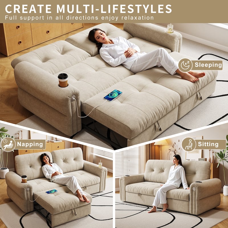 GDFStudio - Chenille Convertible 2-Seater 74" Sofa Bed