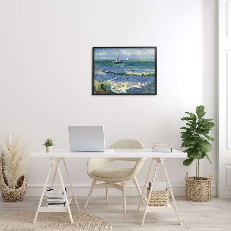 Stupell The Sea at Les Saintes-Maries-de-la-Mer Vincent van Gogh Painting Framed Wall Art, Design by one1000paintings