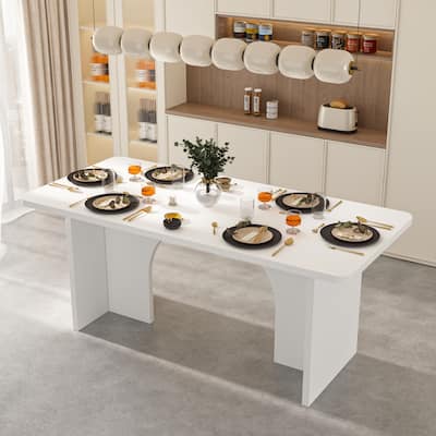 Modern White Rectangular Dining Table with Arch Base Minimalist Wood Kitchen Table Multifunctional for Home or Office