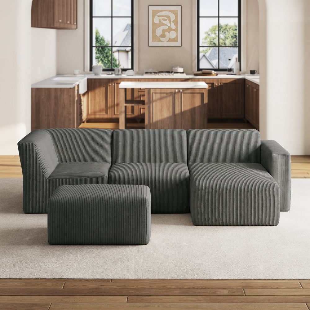 114" W No Assembly Required Modular Sectional Sofa Chaise with Ottoman