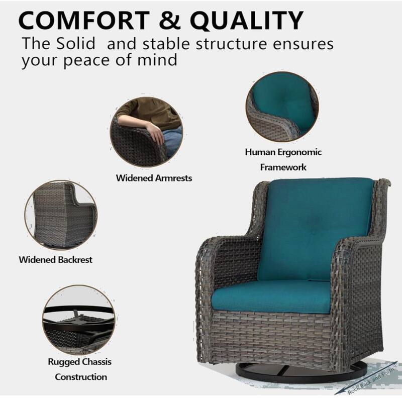 3-Piece Rattan Table Chairs Set with 2 Swivel Chair and Glass Coffee Table, Outdoor Sectional Conversation Set Sofa Chairs Sets
