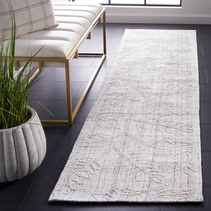 SAFAVIEH Handmade Marbella Valya Modern Rug - 2'3" x 9' Runner - Grey/Ivory