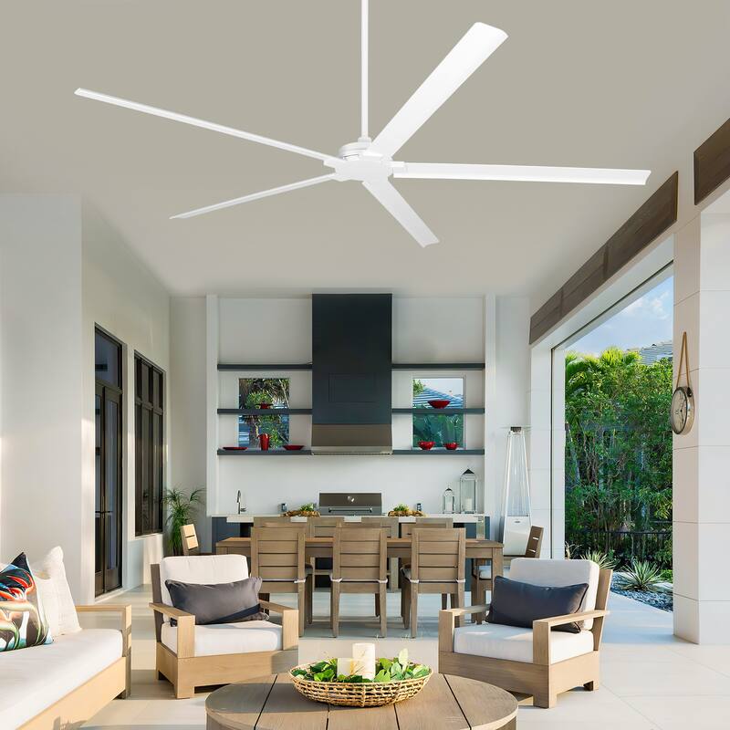 Parrot Uncle 72" Modern White Waterproof Wet Outdoor Large Aluminum Ceiling Fan with Remote