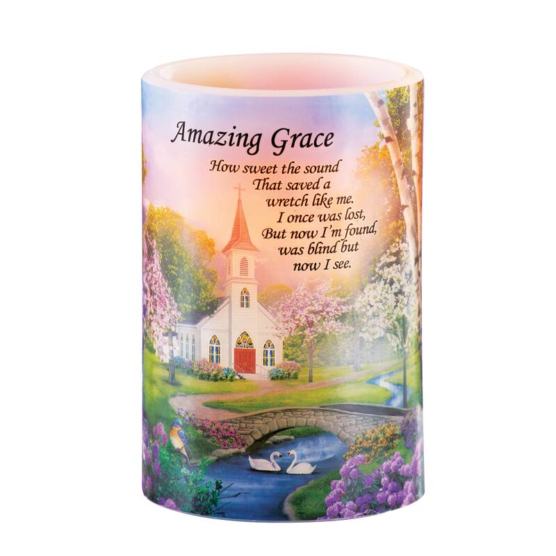 Amazing Grace LED Flameless Candle 6"H - 7.750 x 5.750 x 5.750