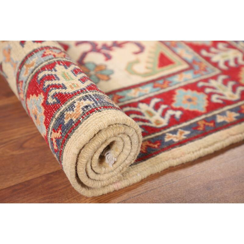 Kazak Accent Rug Hand-Knotted Oriental Beige / Ivory Wool Carpet - 2'9" x 3'10"