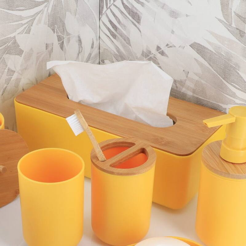 Yellow Padang Bathroom Accessory Set 7-Pieces Bamboo