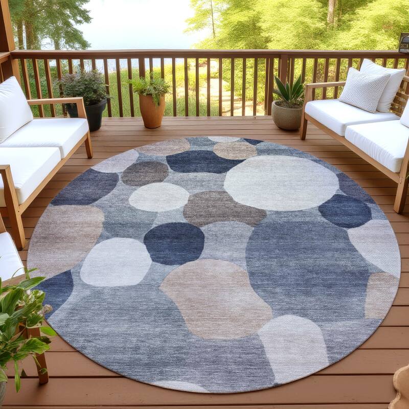 Machine Washable Indoor/ Outdoor Modern Circy Chantille Rug - Blue - 8' x 8'