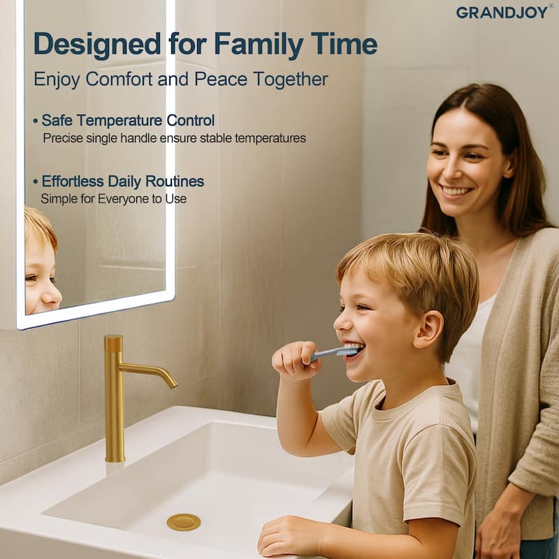 GRANDJOY 2-Pack Single Handle Vessel Sink Faucet with Pop-Up Drain, Mid-Arc Bathroom Design