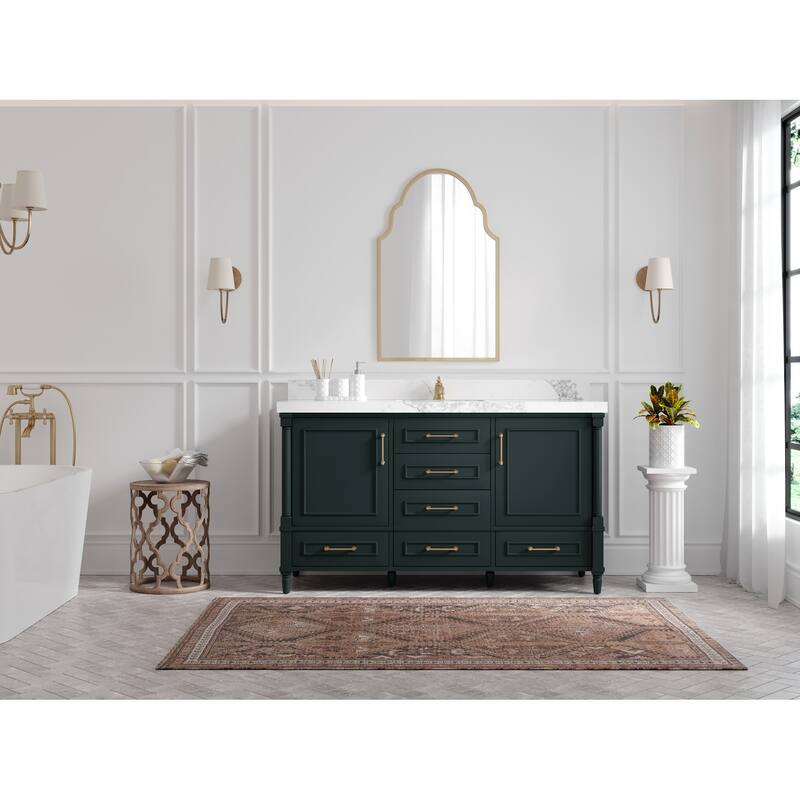 Willow Collections 60 in. W x 22 in. D Aberdeen Single Bowl Sink Bathroom Vanity in Dark Forest Green with Countertop