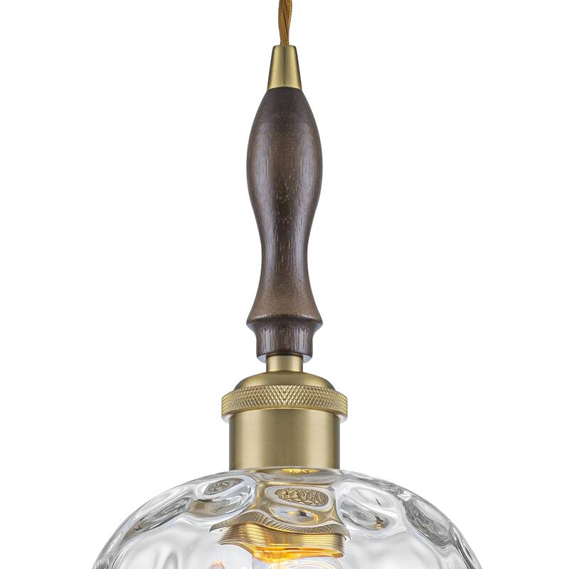 Modern 1-Light Brass Pendant Hammered Glass Shade Kitchen Lighting - Dia.6-in