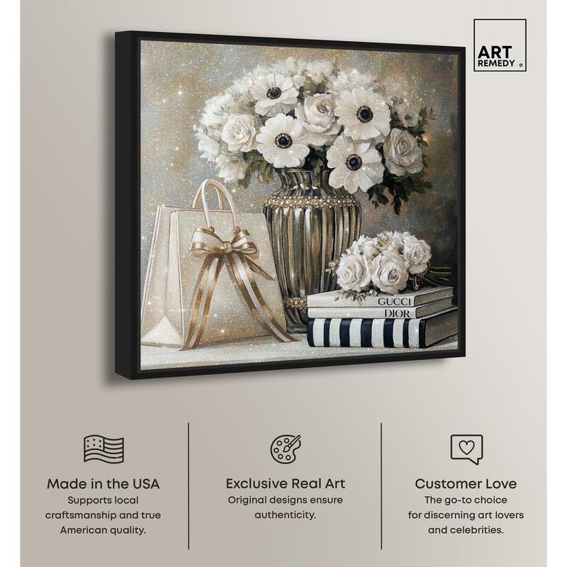Elegant Flowers Books Neutral Canvas by Art Remedy