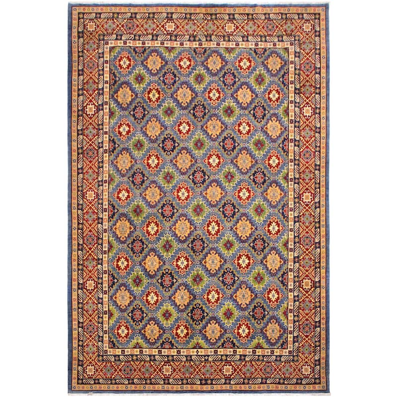 Southwestern Kazak Francisco Light Blue/Red Wool Rug - 10'1'' x 13'10''