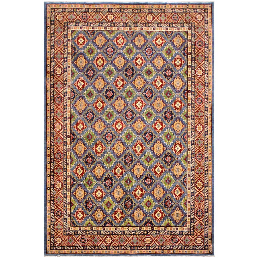 Southwestern Kazak Francisco Light Blue/Red Wool Rug - 10'1'' x 13'10''