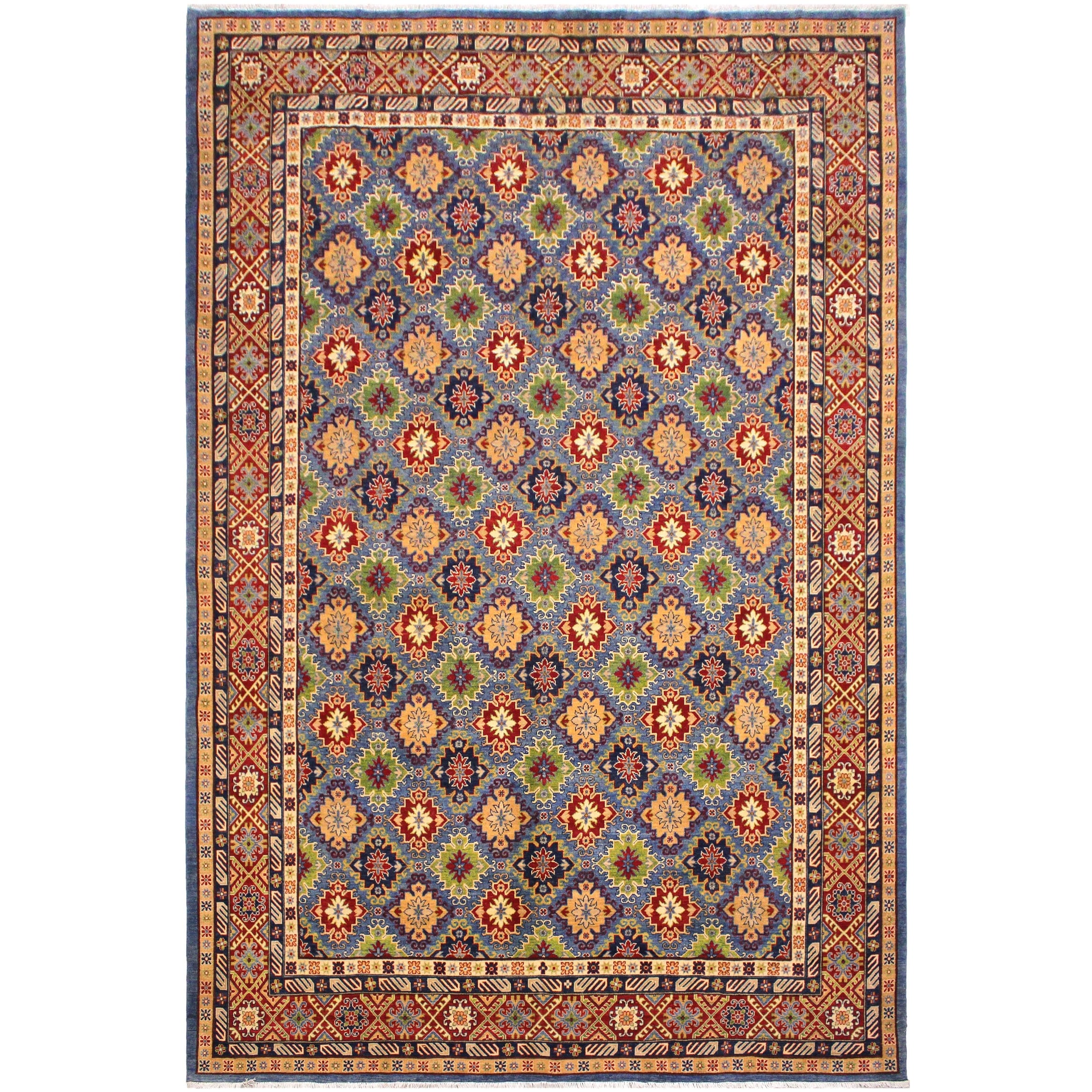 Southwestern Kazak Francisco Light Blue/Red Wool Rug - 10'1'' x 13'10''