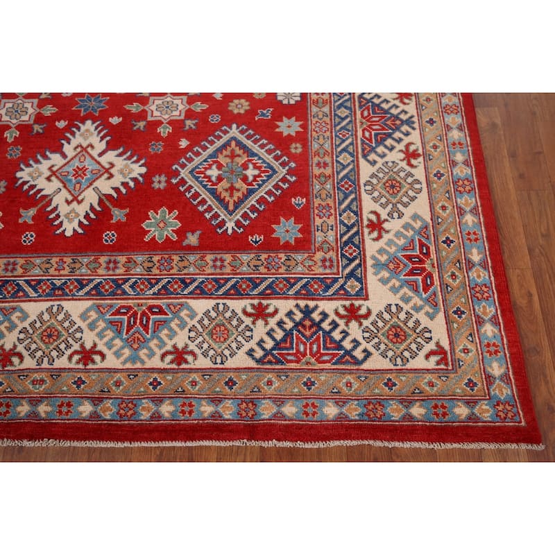 Red Kazak Area Rug Hand-Knotted Oriental Wool Carpet - 6'5" x 9'9"