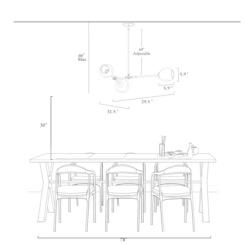 Mid-Century Modern 3-Light Gold Chandelier Island Light for Dining Room - 31.5"W x 29.5"H