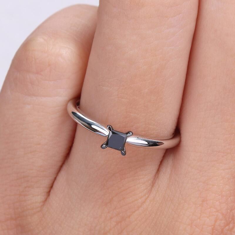 Miadora 1/4ct TDW Princess-cut Black Diamond Solitaire Engagement Ring in 14k White Gold