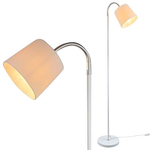 Adjustable Floor Lamp with Fabric Lamp Shade (White) - Measures: L:10 in. x W:6 in. x H:56 in.