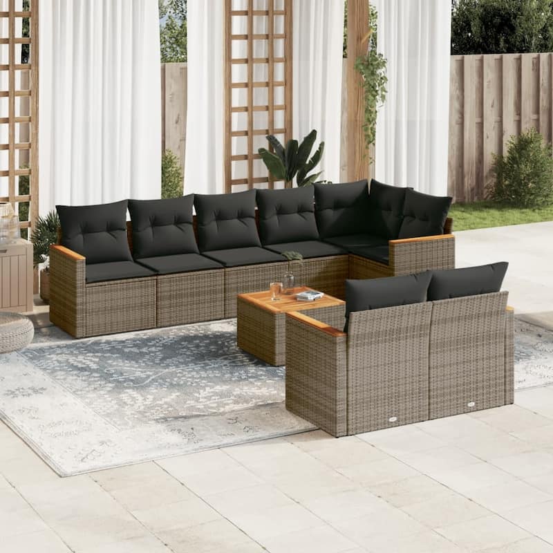 vidaXL Patio Sofa Set with Cushions Outdoor Conversation Furniture Poly Rattan - Gray with table - 24.4 x 24.4 x 27.2 in