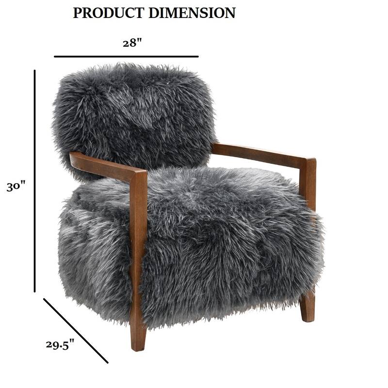 1pc Accent Chair Raked Wooden Arms Tight Back And Seat Soft Faux Fur Contemporary Living Room Furniture