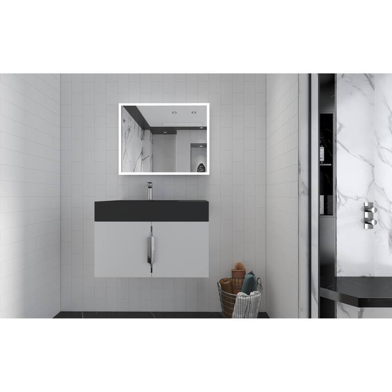 Amazon 30" Wall Mounted Bathroom Left Basin Vanity Set w/ Black Top