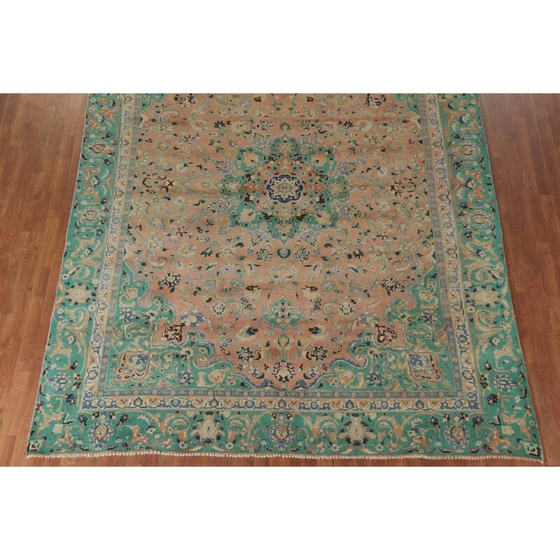Hand Knotted Oriental 100% Wool Carpet Traditional Floral Coral Mashad Area Rug - 11' 3'' X 8' 11''