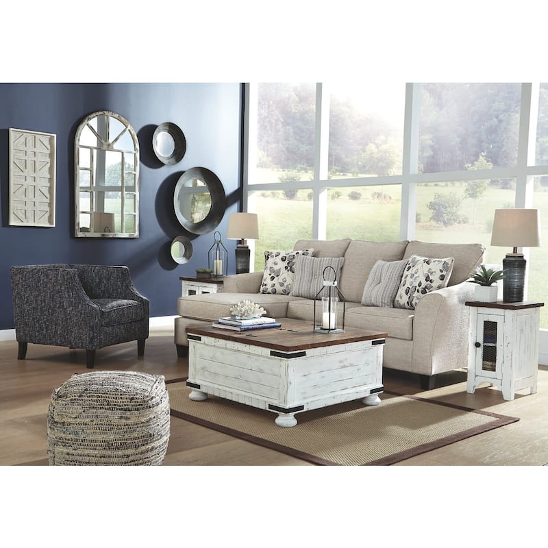 Signature Design by Ashley Wystfield Antiqued Ivory and Brown Pine Coffee Table