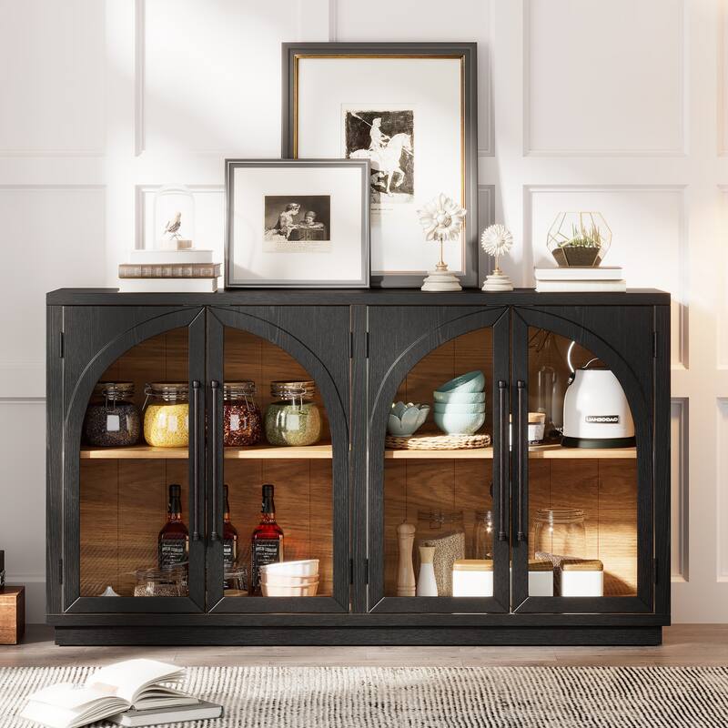 Kitchen Sideboard with Arched Glass Doors and Adjustable Shelves