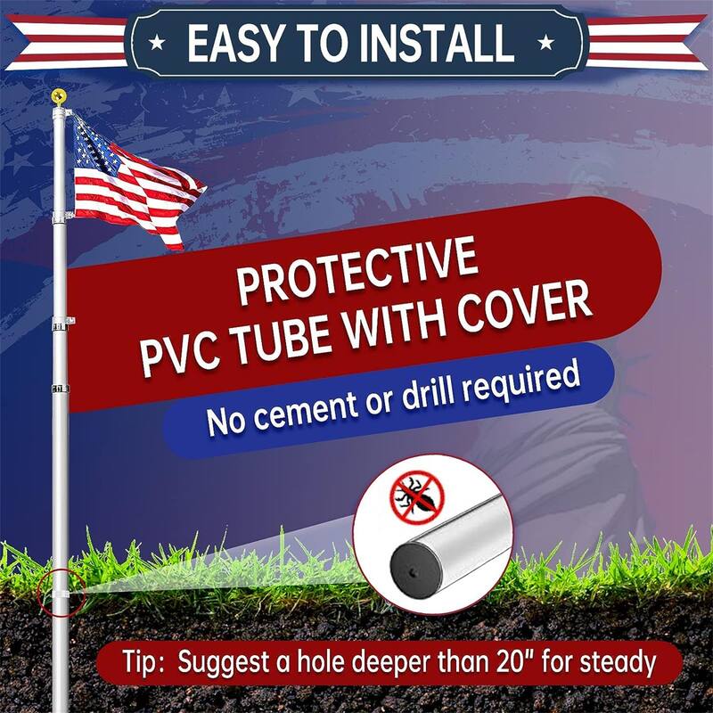 30ft Aluminum Flagpole with US Flag and Ball