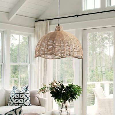 Farmhouse Brown 1-Light Woven Paper Rope Pendant Light