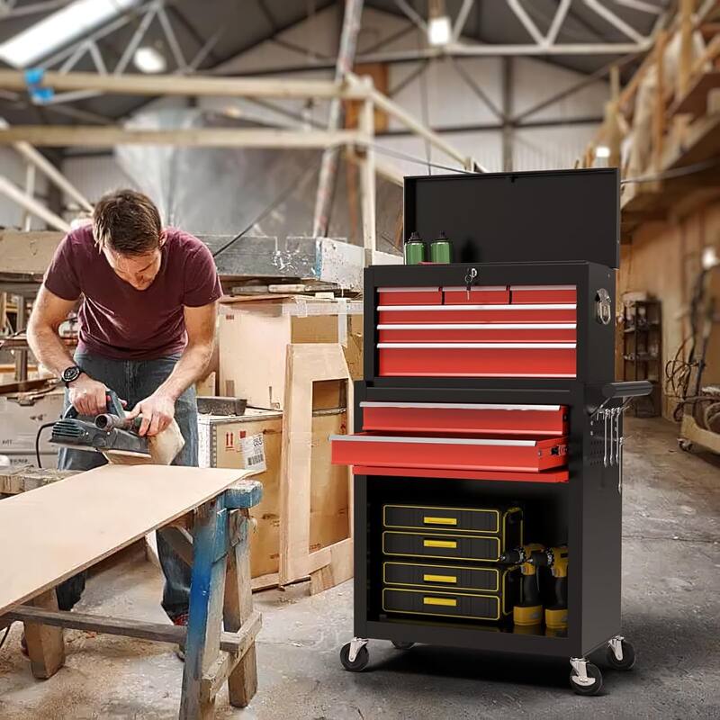8-Drawer Rolling Tool Storage Cabinet with Detachable Top Tool Box