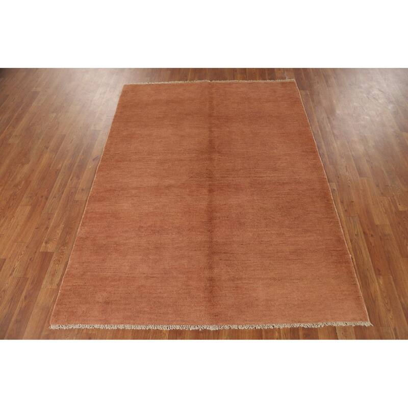 Brown Orange Modern Gabbeh Oriental Rug Hand-Knotted Wool Carpet - 4'9"x 6'5"