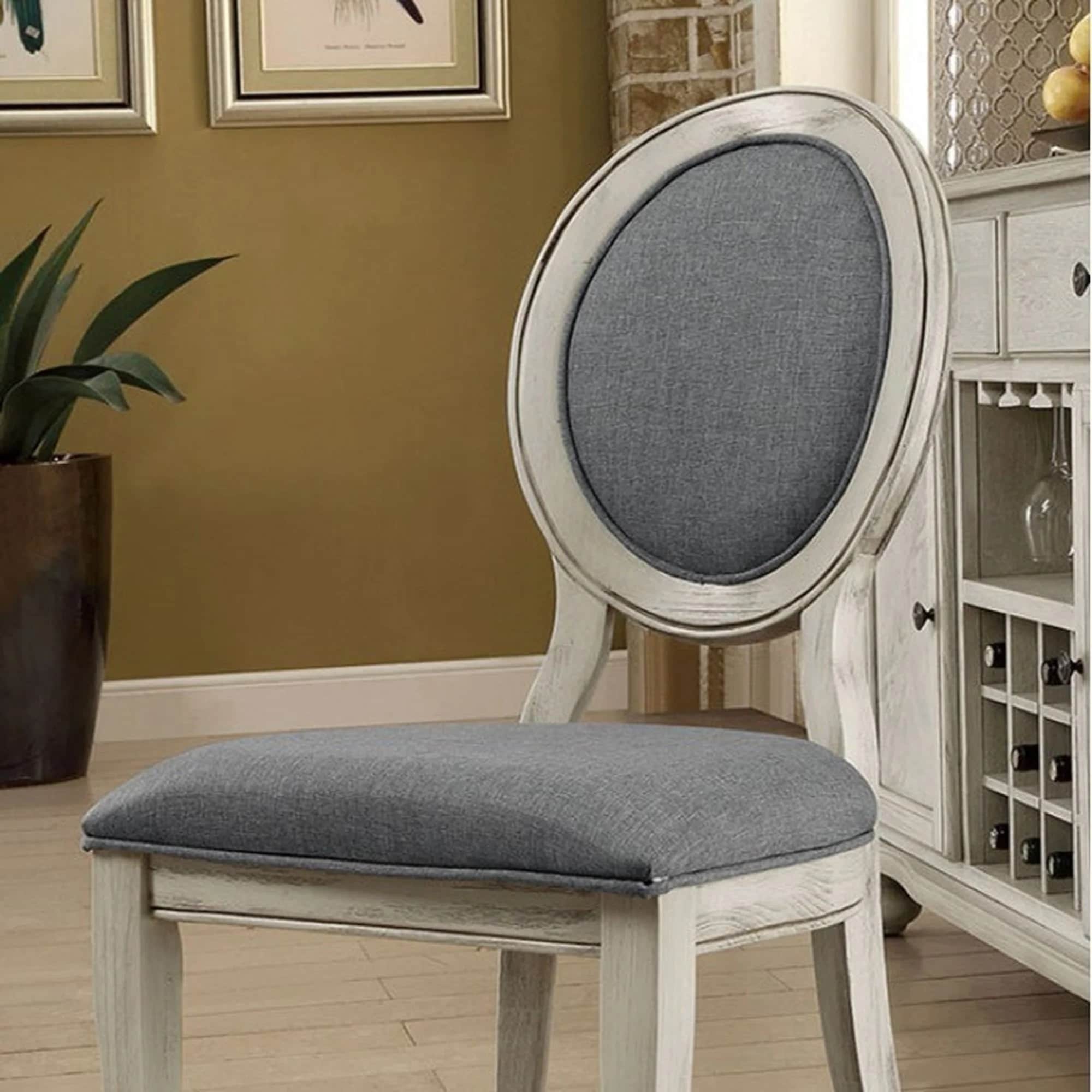Classic Antique White Finish Dining Side Chairs Set