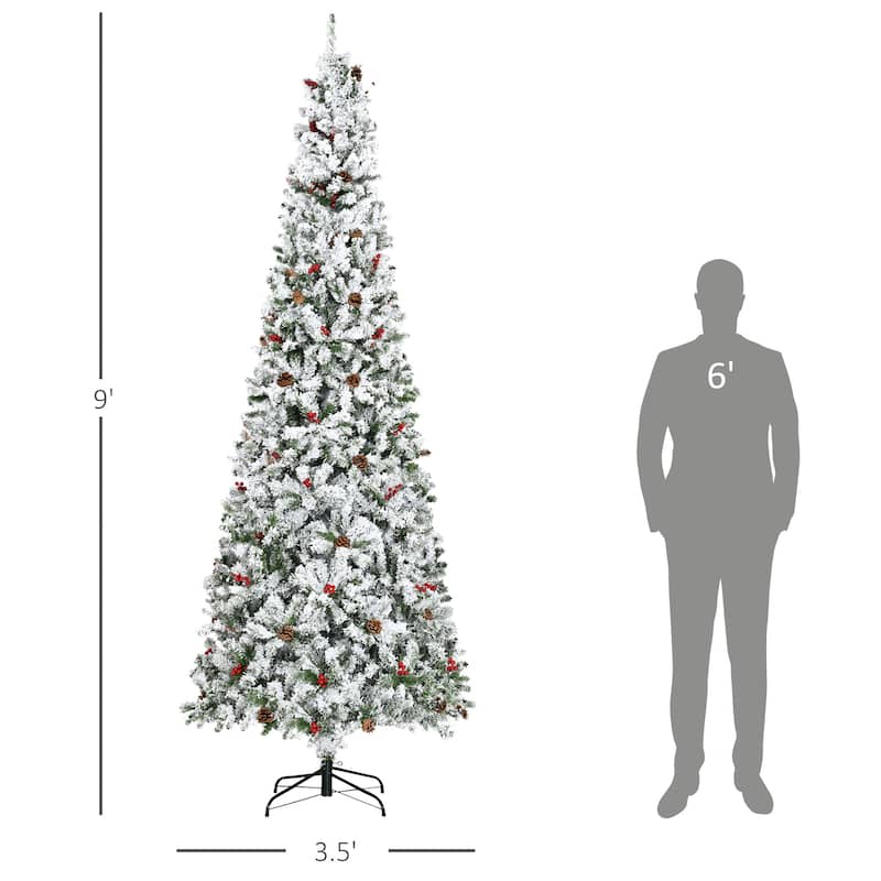 Tall 9ft Snow Flocked Artificial Christmas Tree with Slim Pencil Design