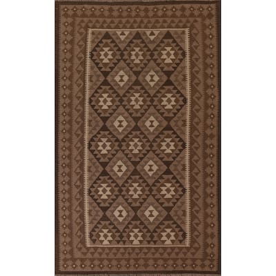Brown Tribal Geometric Kilim Oriental Area Rug Hand-woven Wool Carpet - 5'2" x 8'0"